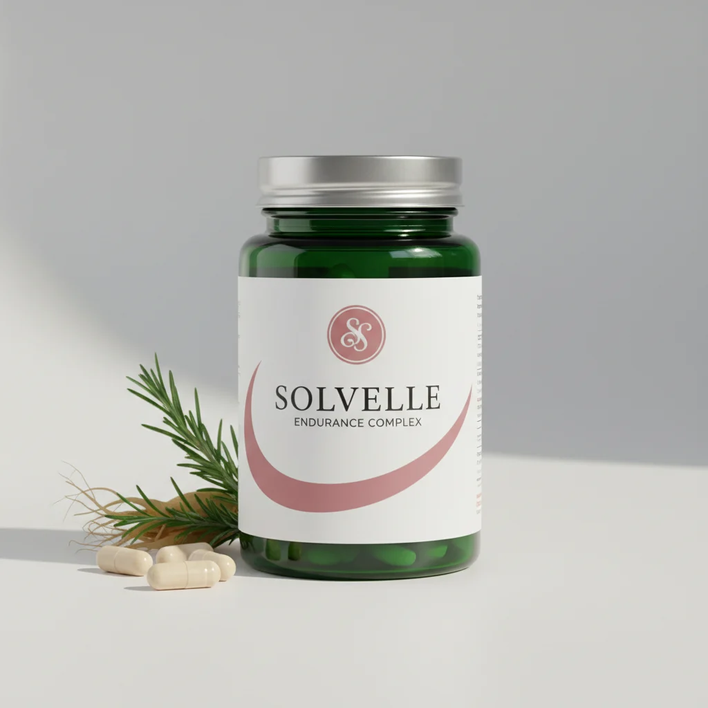 Solvelle Endurance Complex - tummavihreä lasipurkki, jossa hopeatulppa ja selkeä etiketti